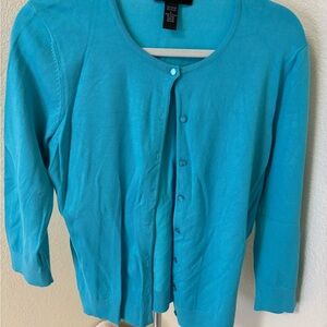 Cable & Gauge Turquoise Button Front Cardigan Sweater L